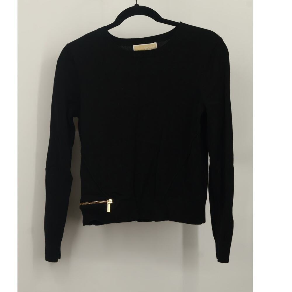 Michael Kors Women's Unique Hip Accent Zipper Sweater Long Sleeve Size M Black